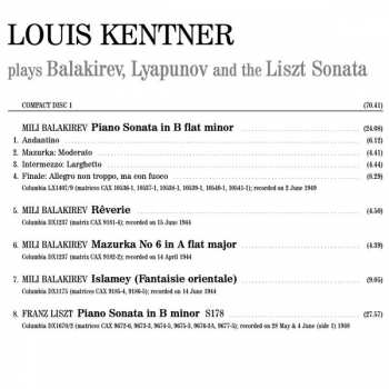 2CD Franz Liszt: Louis Kentner Plays Balakirev, Lyapunov And The Liszt Sonata