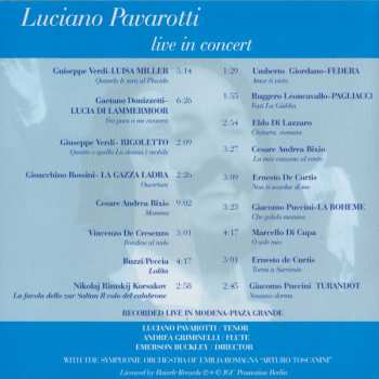 CD Luciano Pavarotti: Live In Concert (Das Grammy Winner Album 1989)