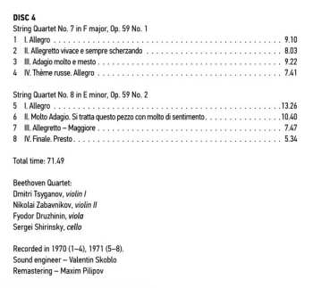 8CD/Set di cofanetti Ludwig van Beethoven: Ludwig Van Beethoven Quartets Performed By Beethoven Quartet