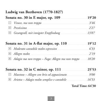 CD Ludwig van Beethoven: Beethoven's Last Piano Sonatas Op. 109. 110, 111