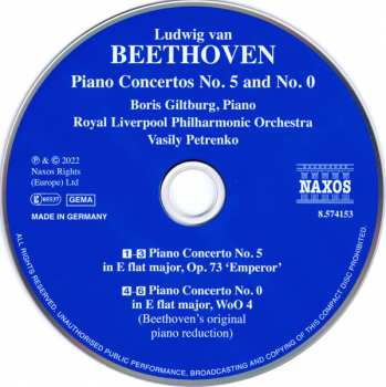 CD Ludwig van Beethoven: Piano Concerto Nos. 5 'Emperor' and 0