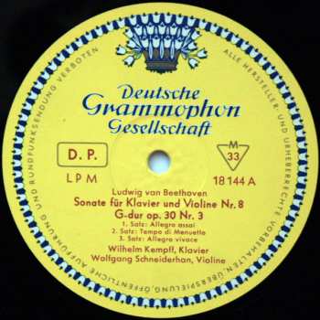 LP Ludwig van Beethoven: Sonate Für Klavier Und Violine Nr. 8 / Sonate Für Violone Und Klavier Nr. 3
