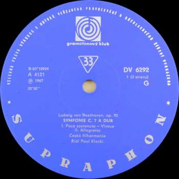 LP Ludwig van Beethoven: Symfonie Č. 7 A Dur, Op. 92
