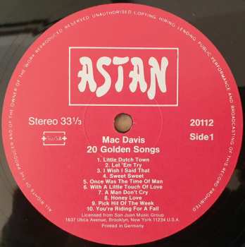 LP Mac Davis: 20 Golden Songs