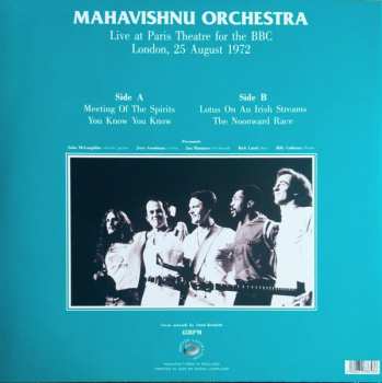 LP Mahavishnu Orchestra: Live At Paris Theatre For The BBC, London, 25 August 1972