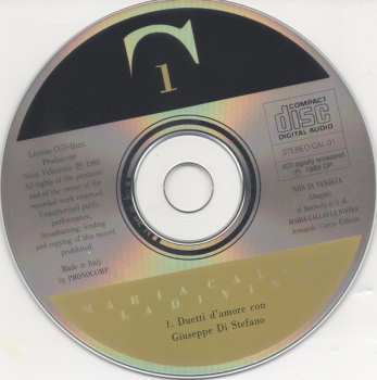 CD Maria Callas: Maria Callas La Divina. 1. Duetti D'Amore Con Giuseppe Di Stefano