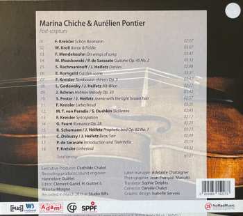 CD Aurélien Pontier: Post Scriptum . 18 Miniatures For Violin. Tribute To Heifetz & Kreisler