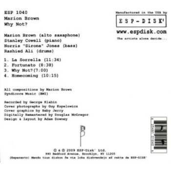 CD Marion Brown Quartet: Why Not?