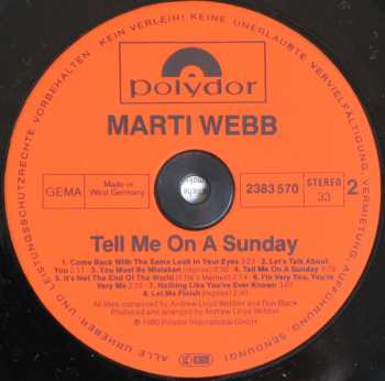 LP Marti Webb: Tell Me On A Sunday
