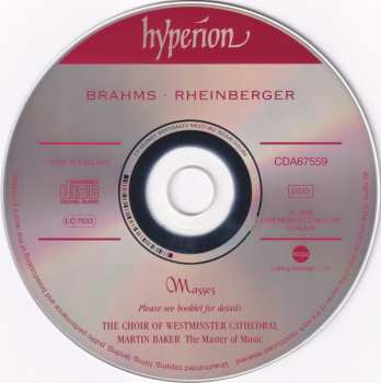 CD Westminster Cathedral Choir: Brahms Missa Canonica . Rhinberger Mass