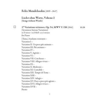 CD Felix Mendelssohn-Bartholdy: Songs Without Words, Volume 2 (Lieder Ohne Worte)