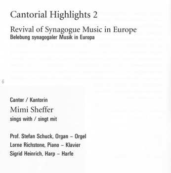 CD Mimi Sheffer: Cantorial Highlights 2 – Revival Of Synagogue Music In Europe (Belebung Synagogaler Musik In Europa)