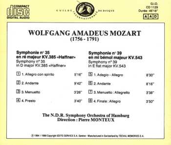 CD Wolfgang Amadeus Mozart: Symphony No. 35 In D Major KV. 385 «Haffner» / Symphony No. 39 In E Flat Major KV. 543