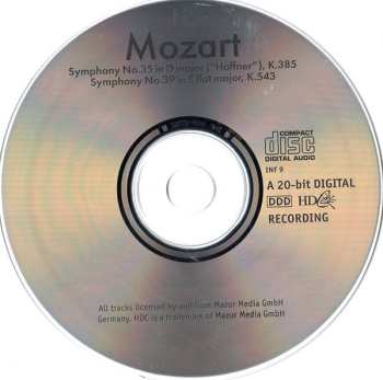 CD Wolfgang Amadeus Mozart: Symphony No.35 In D Major ("Haffner"), K.385 / Symphony No.39 In E Flat Major, K.543
