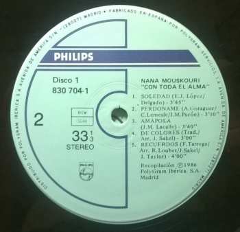 2LP Nana Mouskouri: Con Toda El Alma