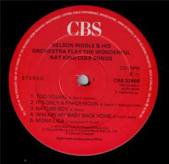 LP Nelson Riddle And His Orchestra: Play The Wonderful Nat King Songs