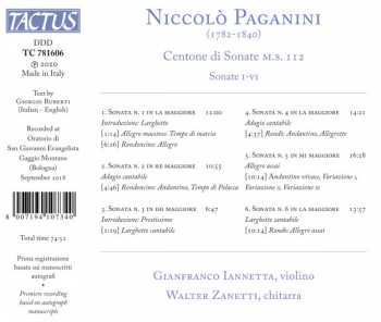 CD Niccolò Paganini: Centone Di Sonate: Sonate I-VI