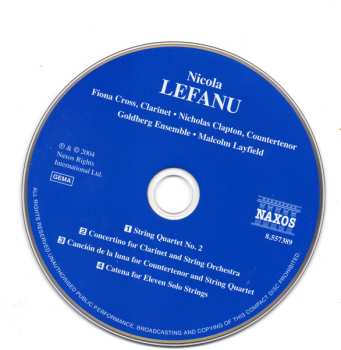 CD Nicola LeFanu: Catena For Eleven Solo Strings • String Quartet No. 2 • Clarinet Concertino
