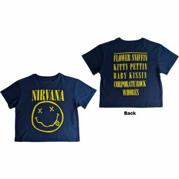 Merce Nirvana: Nirvana Ladies Crop Top: Yellow Smiley Flower Sniffin (back Print) (small) S