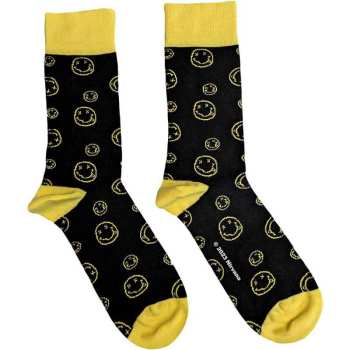 Merce Nirvana: Nirvana Unisex Ankle Socks: Outline Happy Faces (black) (uk Size 4 - 7) 36 - 42