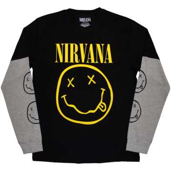 Merch Nirvana: Layered Long Sleeve Maglietta Yellow Happy Face