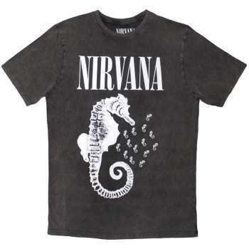 Merce Nirvana: Nirvana Unisex Stone Wash T-shirt: Seahorse & Logo Mono (charcoal Grey) (medium) M