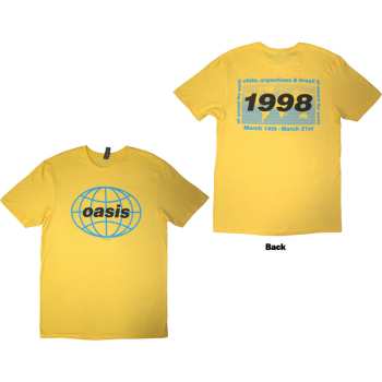Merce Oasis: Oasis Unisex T-shirt: 1998 World Tour - South America (yellow) (back Print) (small) S