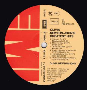LP Olivia Newton-John: Olivia Newton-John's Greatest Hits