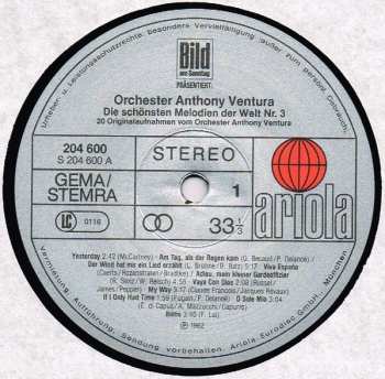 LP Orchester Anthony Ventura: Die Schönsten Melodien Der Welt Nr. 3