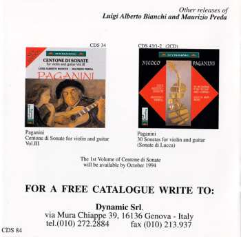 3CD/Set di cofanetti Niccolò Paganini: Centone Di Sonate For Violin And Guitar - Complete Edition