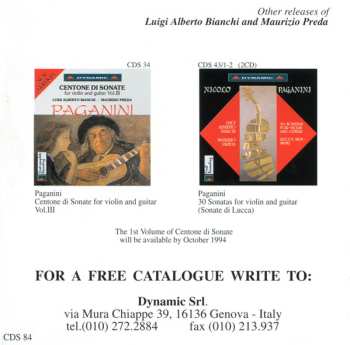 CD Niccolò Paganini: Centone Di Sonate For Violin And Guitar Vol. II
