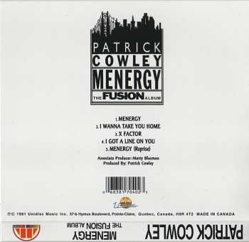 CD Patrick Cowley: Menergy (The Fusion Album)
