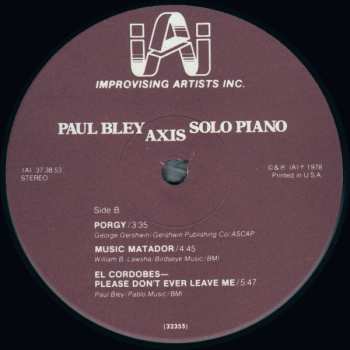 LP Paul Bley: Axis (Solo Piano)