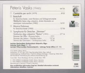 CD Pēteris Vasks: Cantabile Per Archi · Botschaft · Musica Dolorosa · Symphonie „Stimmen”