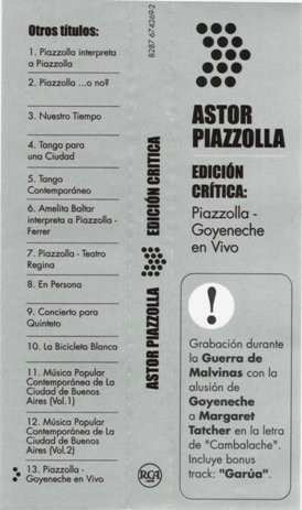CD Astor Piazzolla: En Vivo (May 1982 Teatro Regina)