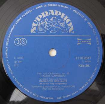 LP Pyotr Ilyich Tchaikovsky: Capriccio (Italien) / Capriccio (Espagnol) / Capriccio (Brillante On The Jota Aragonesa)