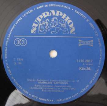 LP Pyotr Ilyich Tchaikovsky: Capriccio (Italien) / Capriccio (Espagnol) / Capriccio (Brillante On The Jota Aragonesa)