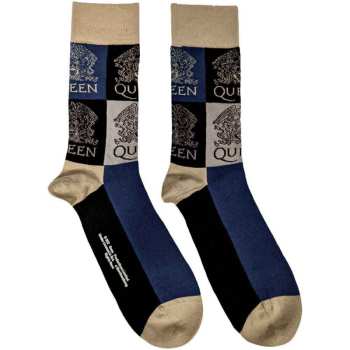Merce Queen: Queen Unisex Ankle Socks: Crest Blocks (navy Blue) (uk Size 4 - 7) 36 - 42