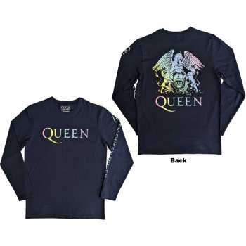 Merce Queen: Queen Unisex Long Sleeve T-shirt: Rainbow Crest (back & Sleeve Print) (small) S