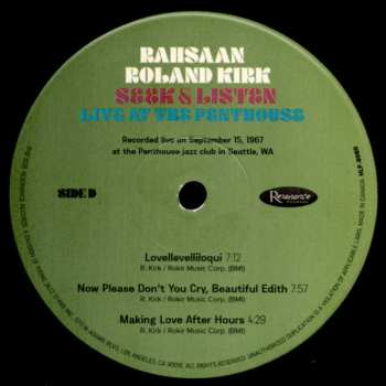 2LP Roland Kirk: Seek & Listen: Live At The Penthouse DLX | LTD | NUM