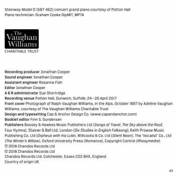CD Ralph Vaughan Williams: Songs Of Travel: Songs And Chamber Works