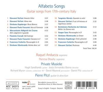 CD Raquel Andueza: Alfabeto Songs (Guitar Songs From 17th-Century Italy)