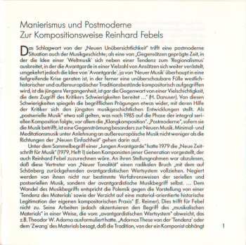 CD Reinhard Febel: Variationen Für Orchester / Das Unendliche / 1. Streichquartett