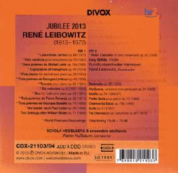 2CD René Leibowitz: Compositeur