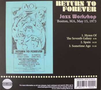 CD Return To Forever: Jazz Workshop Boston, MA, May 15, 1973