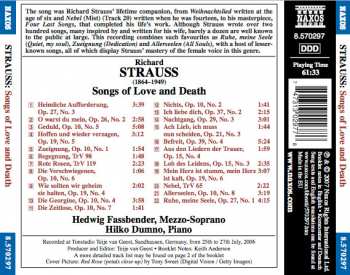 CD Richard Strauss: Songs Of Love And Death - Allerseelen - Zueignung - Rote Rosen - Ruhe, Meine Seele - Begegnung