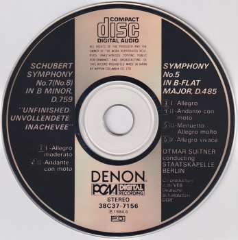 CD Franz Schubert: Symphony No.7 (No.8) In B Minor, D.759 "Unfinished" / Symphony No.5 In B-Flat Major, D.485