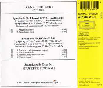 CD Franz Schubert: Symphonien (No. 8 "Unvollendete • Unfinished • Inachevée" & No. 9)
