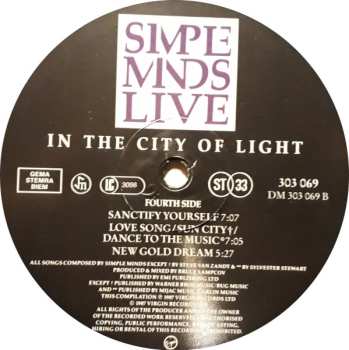 2LP Simple Minds: Live In The City Of Light