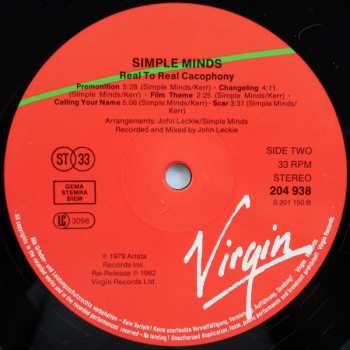 LP Simple Minds: Real To Real Cacophony